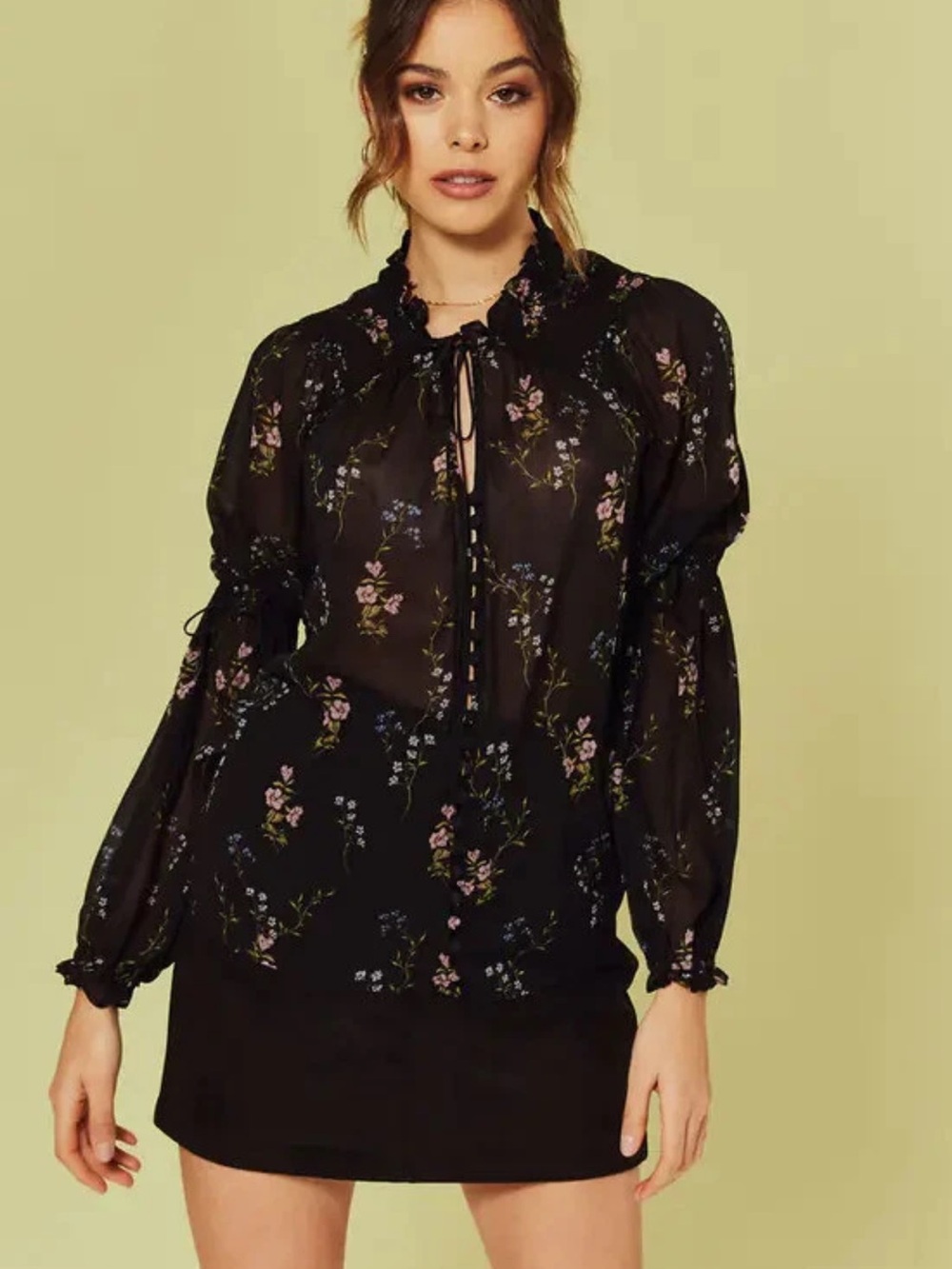 For Love And Lemons Delta Blouse black floral silk size XS